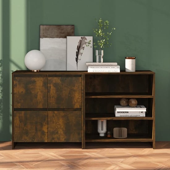 Read more about Gilon wooden sideboard with 4 doors 2 shelves in smoked oak