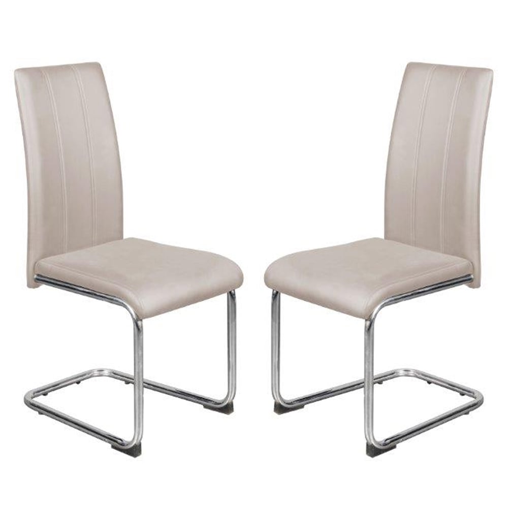 Gilroy Champagne PU Leather Dining Chairs In Pair