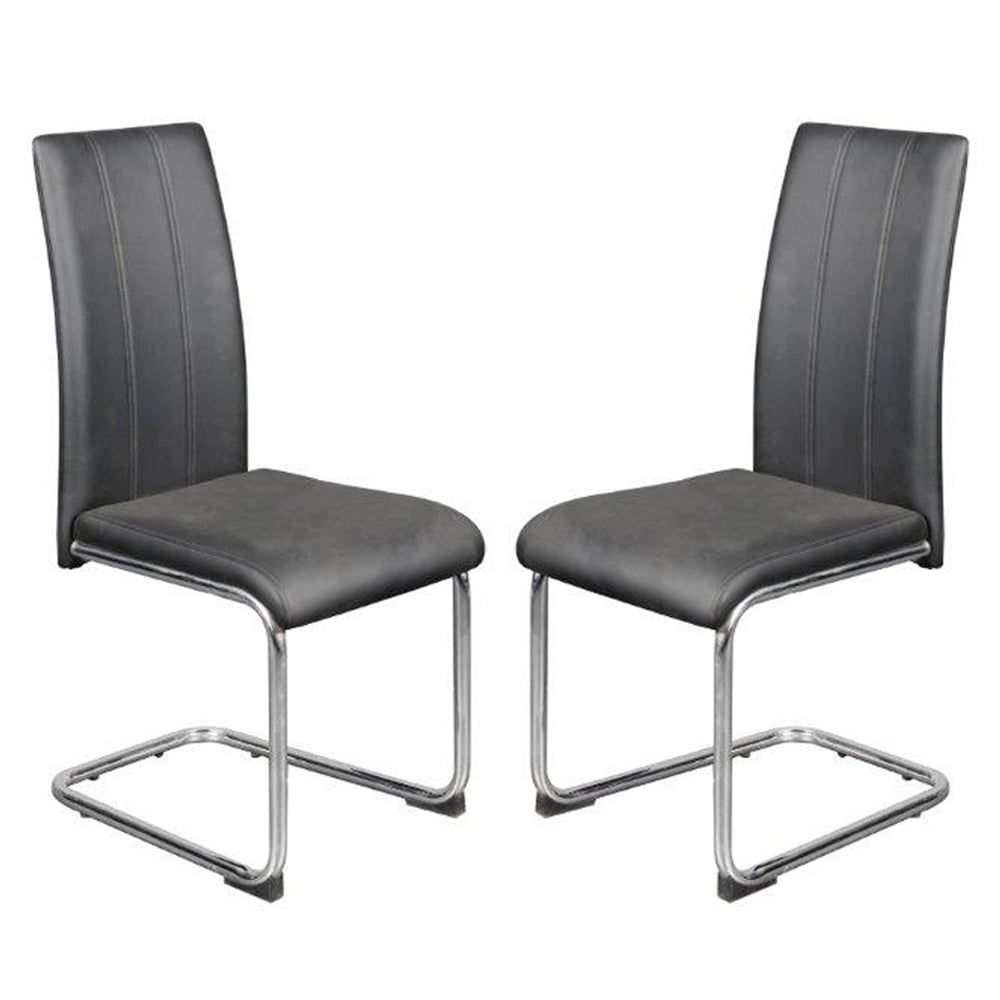 Gilroy Dark Grey PU Leather Dining Chairs In Pair