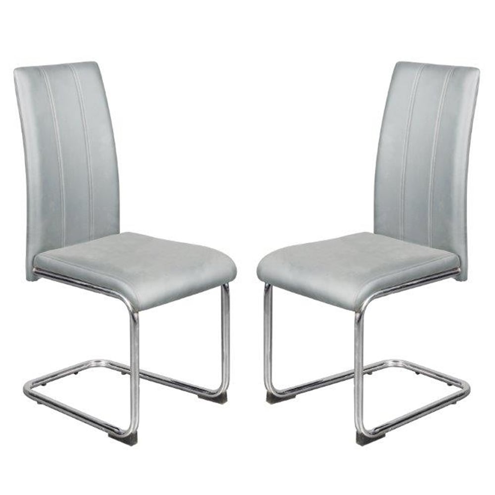 Gilroy Light Grey PU Leather Dining Chairs In Pair