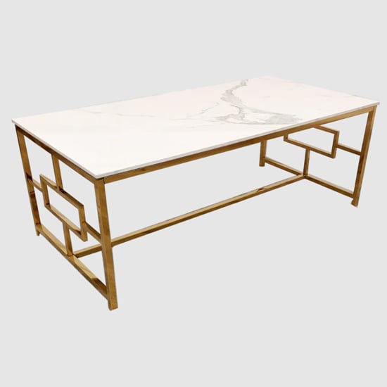 Product photograph of Gilroy Polar White Sintered Top Coffee Table With Gold Frame from Furniture in Fashion