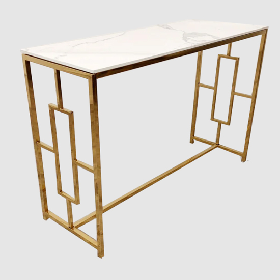 Product photograph of Gilroy Polar White Sintered Top Console Table With Gold Frame from Furniture in Fashion