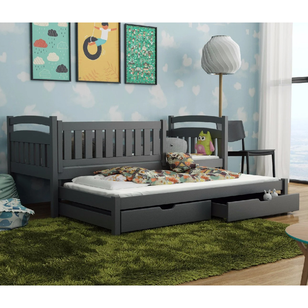 Read more about Gilroy wooden day bed with foam mattress and trundle in graphite