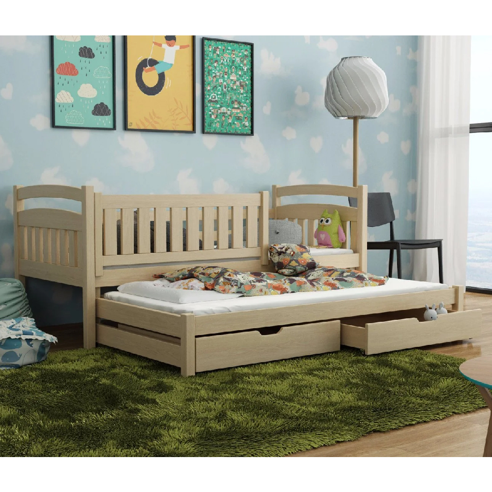Read more about Gilroy wooden day bed with foam mattress and trundle in pine