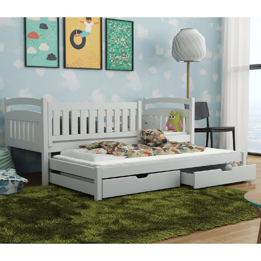 Read more about Gilroy wooden day bed with foam mattress and trundle in white