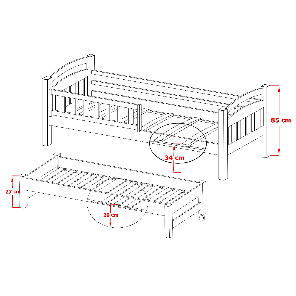 Gilroy Wooden Day Bed Without Mattress And Trundle In Graphite