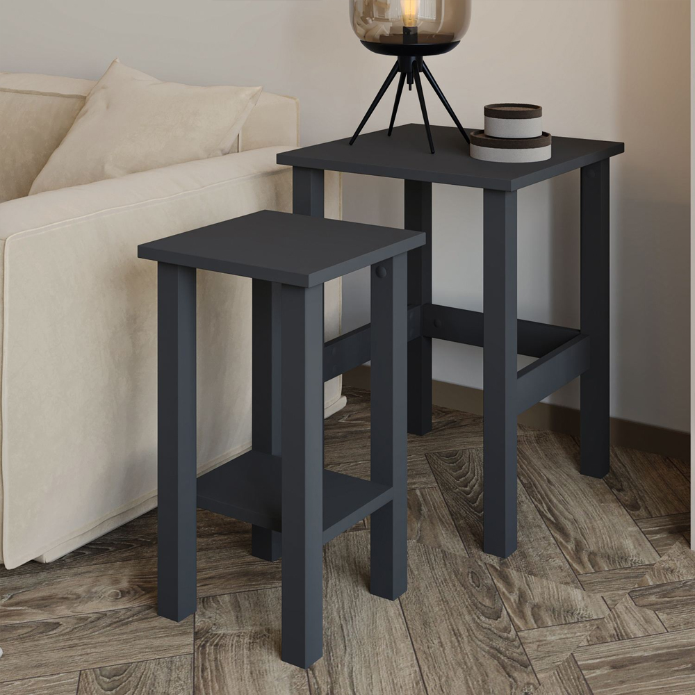 Gina Wooden Nesting Side Tables in Anthracite