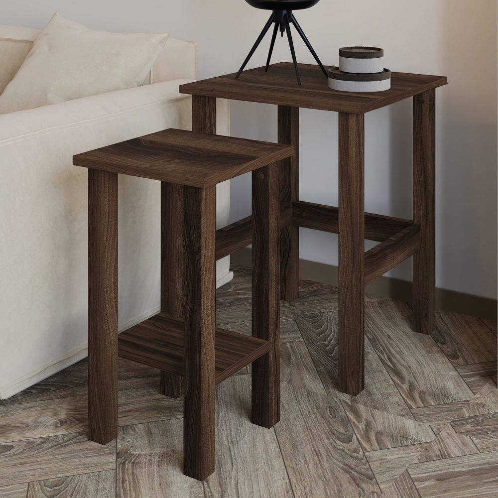 Gina Wooden Nesting Side Tables in Walnut