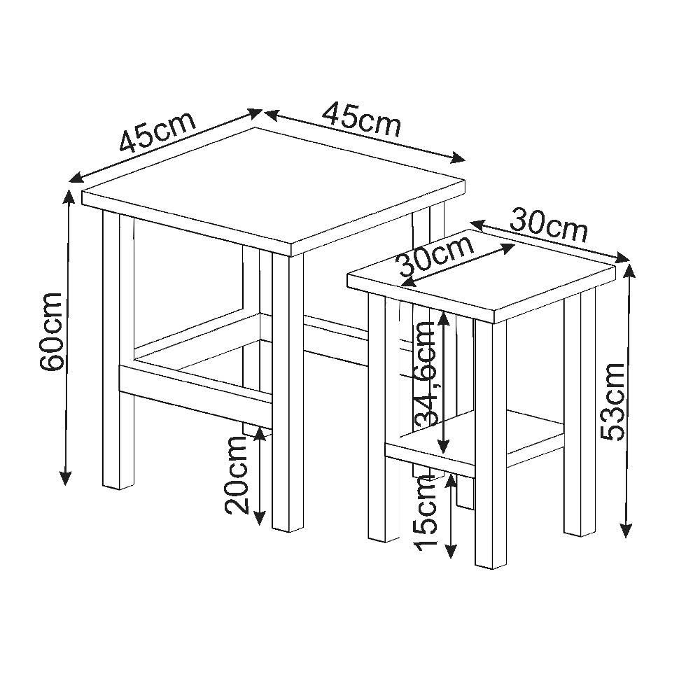 Gina Wooden Nesting Side Tables in White and Sapphire Oak
