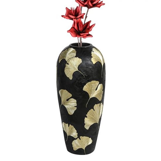 Ginkgo Poly Decorative Vase In Black And Gold