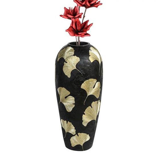 Product photograph of Ginkgo Poly Decorative Vase In Black And Gold from Furniture in Fashion