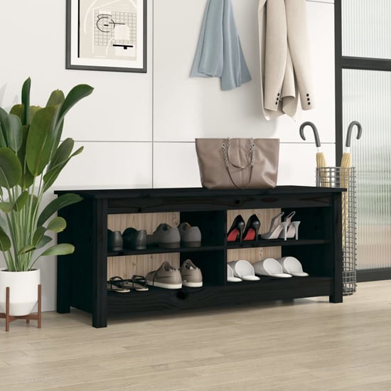 Ginny Pine Wood Shoe Storage Bench In Black