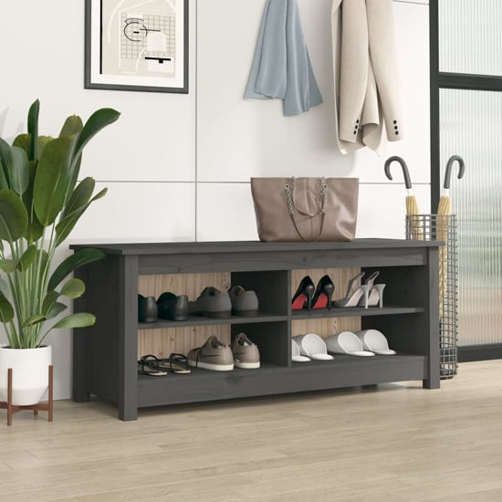 Photo of Ginny pine wood shoe storage bench in grey