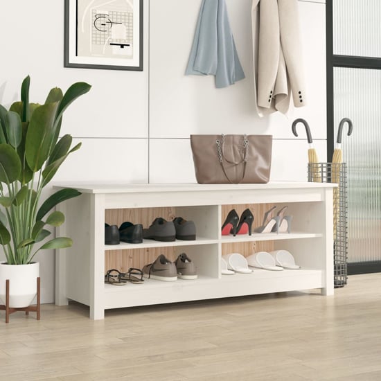 Photo of Ginny pine wood shoe storage bench in white