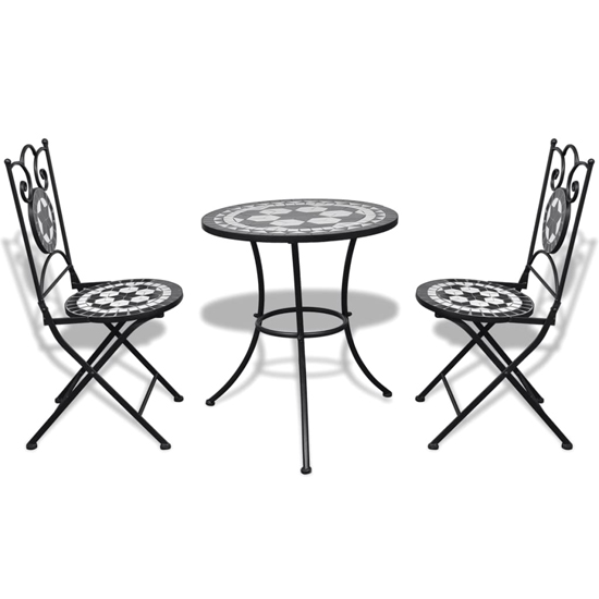 Gino Ceramic Tile Top Bistro Set Round In Black And White