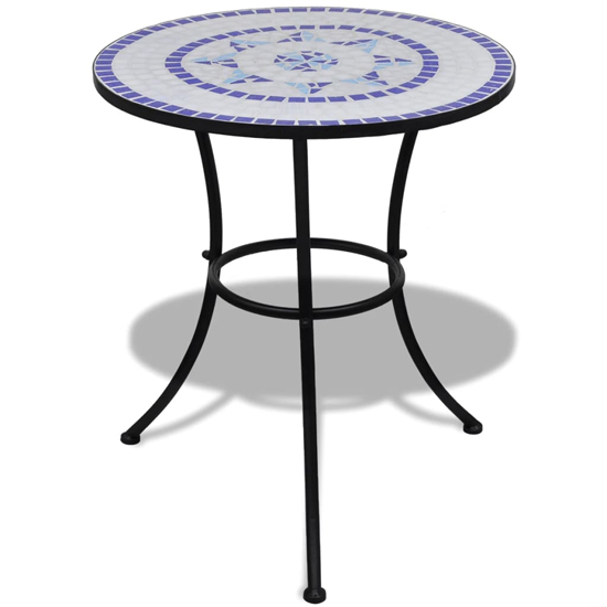 Gino Ceramic Tile Top Bistro Set Round In Blue And White