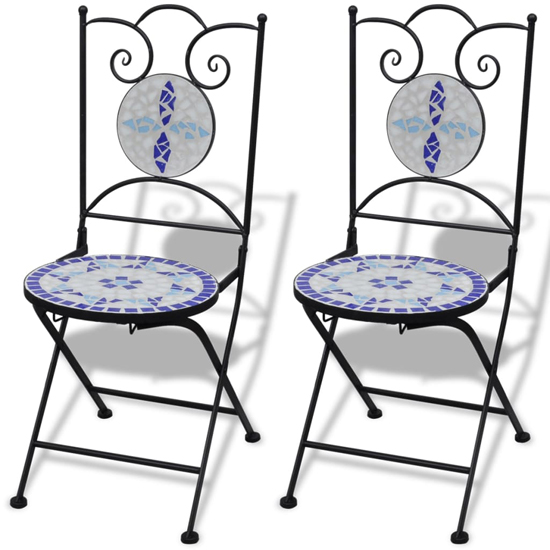 Gino Ceramic Tile Top Bistro Set Round In Blue And White