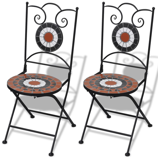 Gino Ceramic Tile Top Bistro Set Round In Terracotta And White