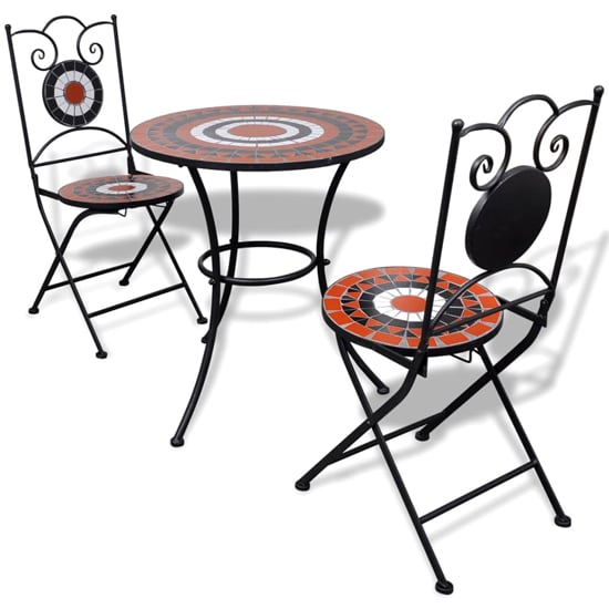 Product photograph of Gino Ceramic Tile Top Bistro Set Round In Terracotta And White from Furniture in Fashion
