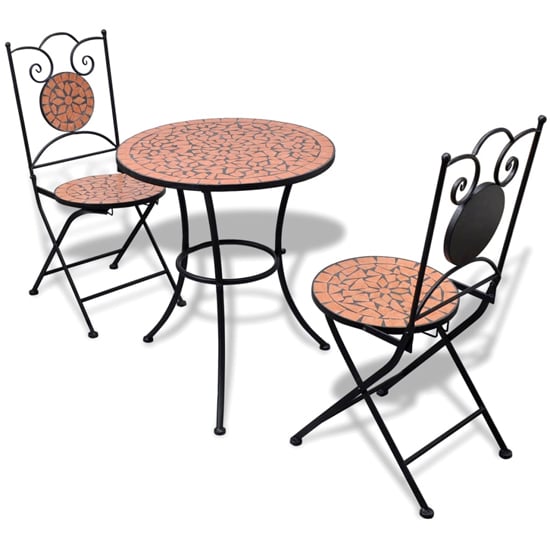 Product photograph of Gino Ceramic Tile Top Bistro Set Round In Terracotta from Furniture in Fashion