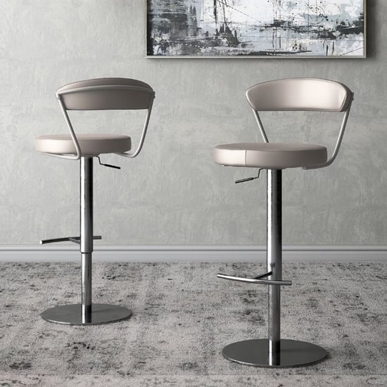 Photo of Glossop taupe faux leather gas-lift bar stools in pair