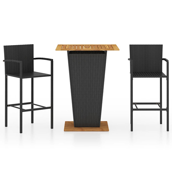 Gioia Outdoor Wooden And Rattan Bar Table With 2 Stool In Black_2