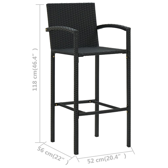 Gioia Outdoor Wooden And Rattan Bar Table With 2 Stool In Black_6