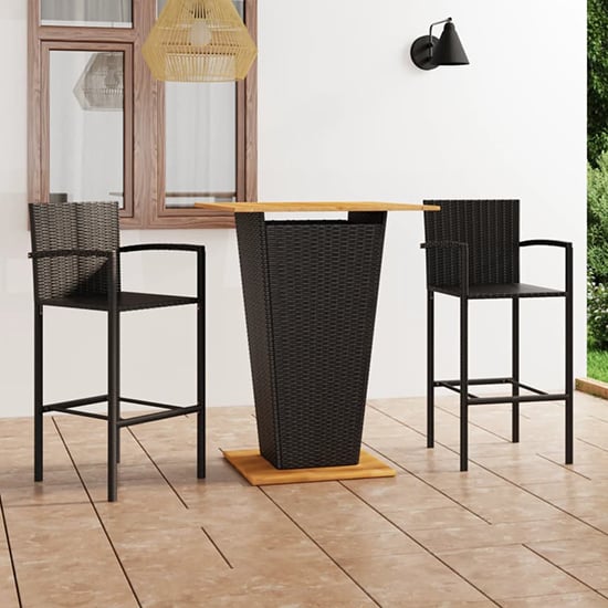 Gioia Outdoor Wooden And Rattan Bar Table With 2 Stool In Black