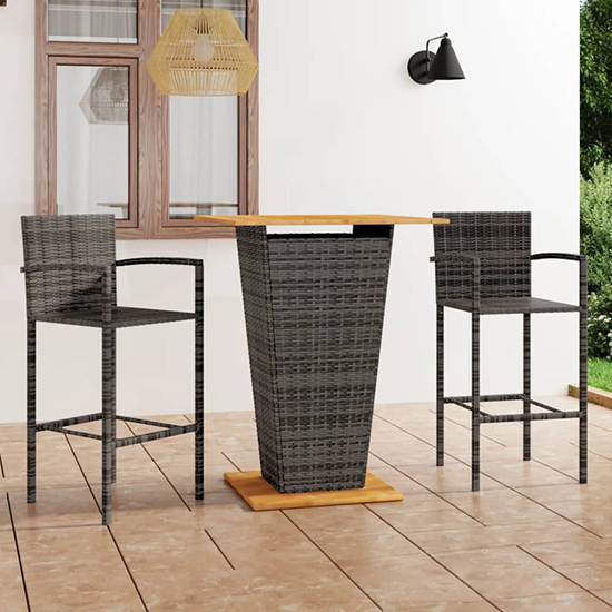Gioia Outdoor Wooden And Rattan Bar Table With 2 Stools In Grey_1