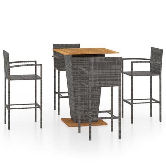 Gioia Outdoor Wooden And Rattan Bar Table With 4 Stools In Grey_2