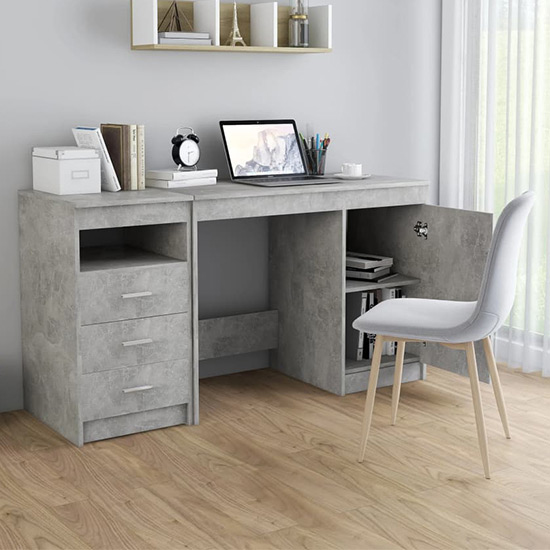 Giolla Computer Desk With 1 Door 3 Drawers In Concrete Effect