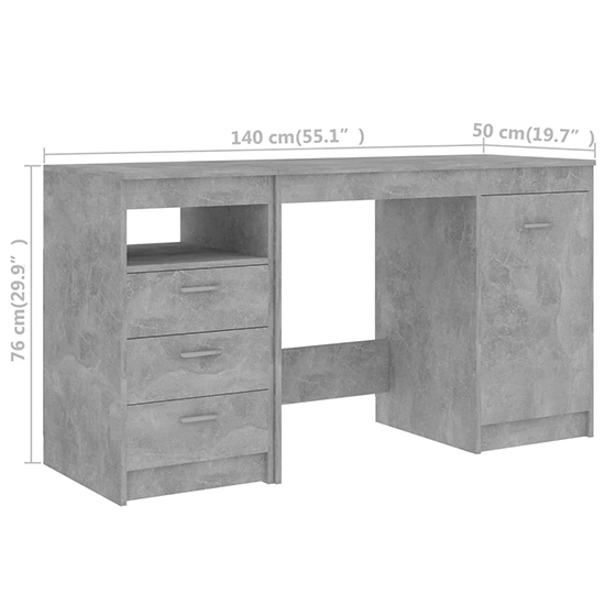 Giolla Computer Desk With 1 Door 3 Drawers In Concrete Effect