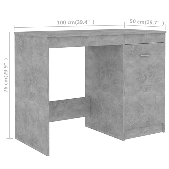 Giolla Computer Desk With 1 Door 3 Drawers In Concrete Effect