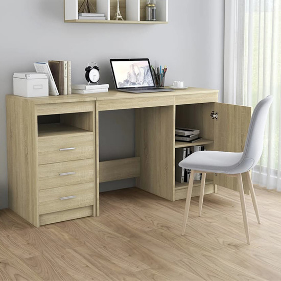 Giolla Computer Desk With 1 Door 3 Drawers In Sonoma Oak