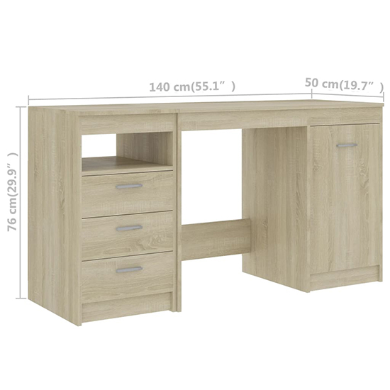 Giolla Computer Desk With 1 Door 3 Drawers In Sonoma Oak