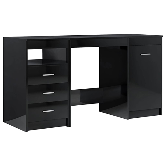 Giolla High Gloss Computer Desk With 1 Door 3 Drawers In Black
