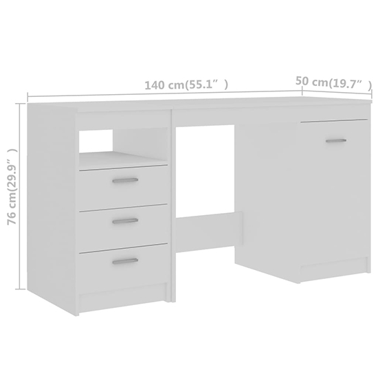 Giolla Wooden Computer Desk With 1 Door 3 Drawers In White