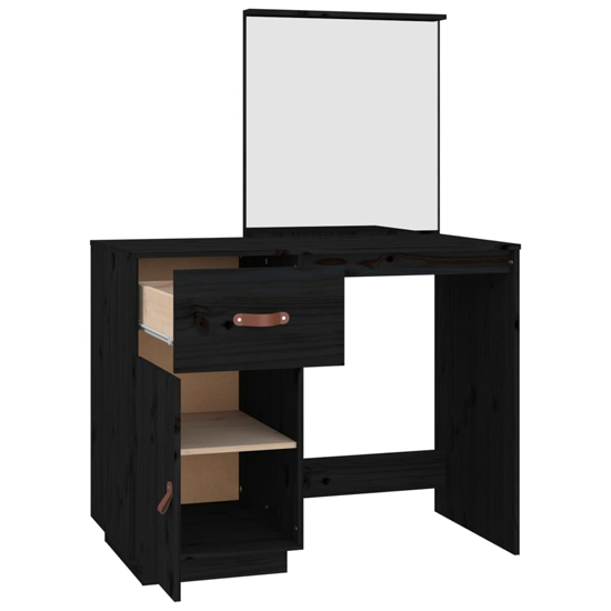 Giovanni Pine Wood Dressing Table With Mirror In Black Furniture in Fashion