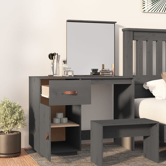 Giovanni Pine Wood Dressing Table With Mirror In Grey_2