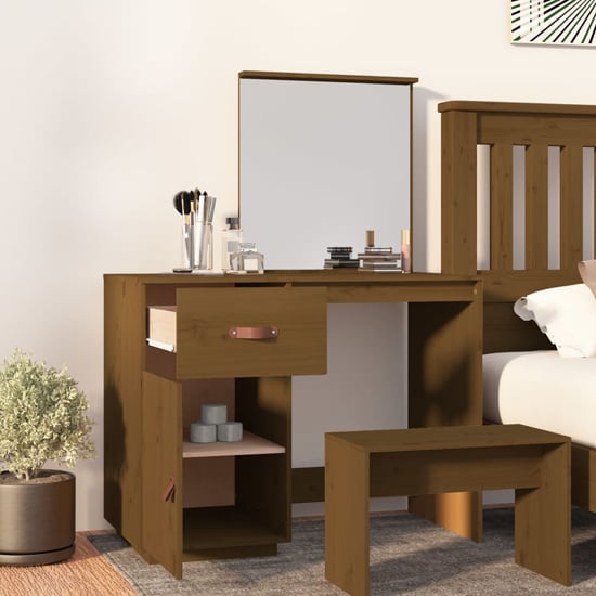 Giovanni Pine Wood Dressing Table With Mirror In Honey Brown_2