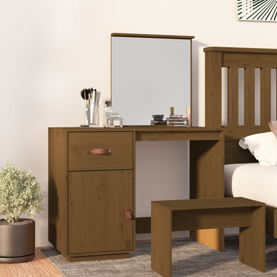 Product photograph of Giovanni Pine Wood Dressing Table With Mirror In Honey Brown from Furniture in Fashion