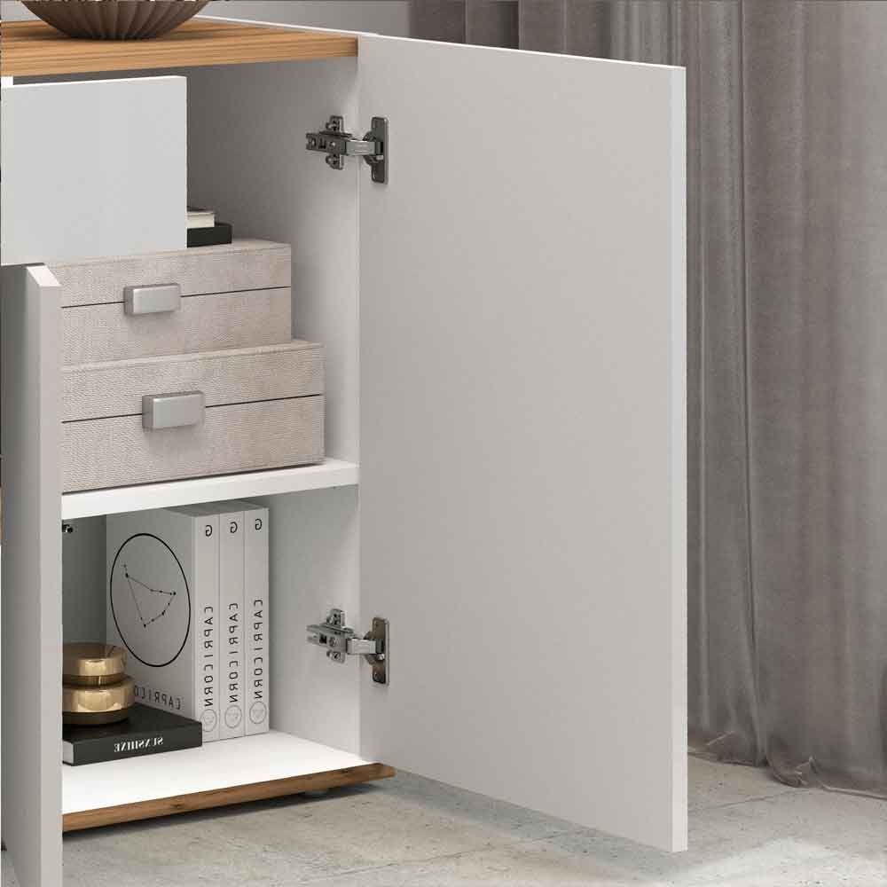 Girard High Gloss Sideboard With 3 Doors 1 Drawer In White And Wotan Oak