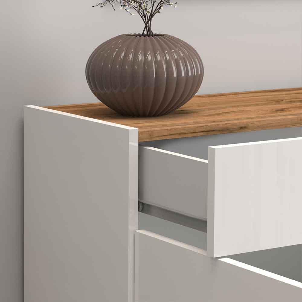 Girard High Gloss Sideboard With 3 Doors 1 Drawer In White And Wotan Oak