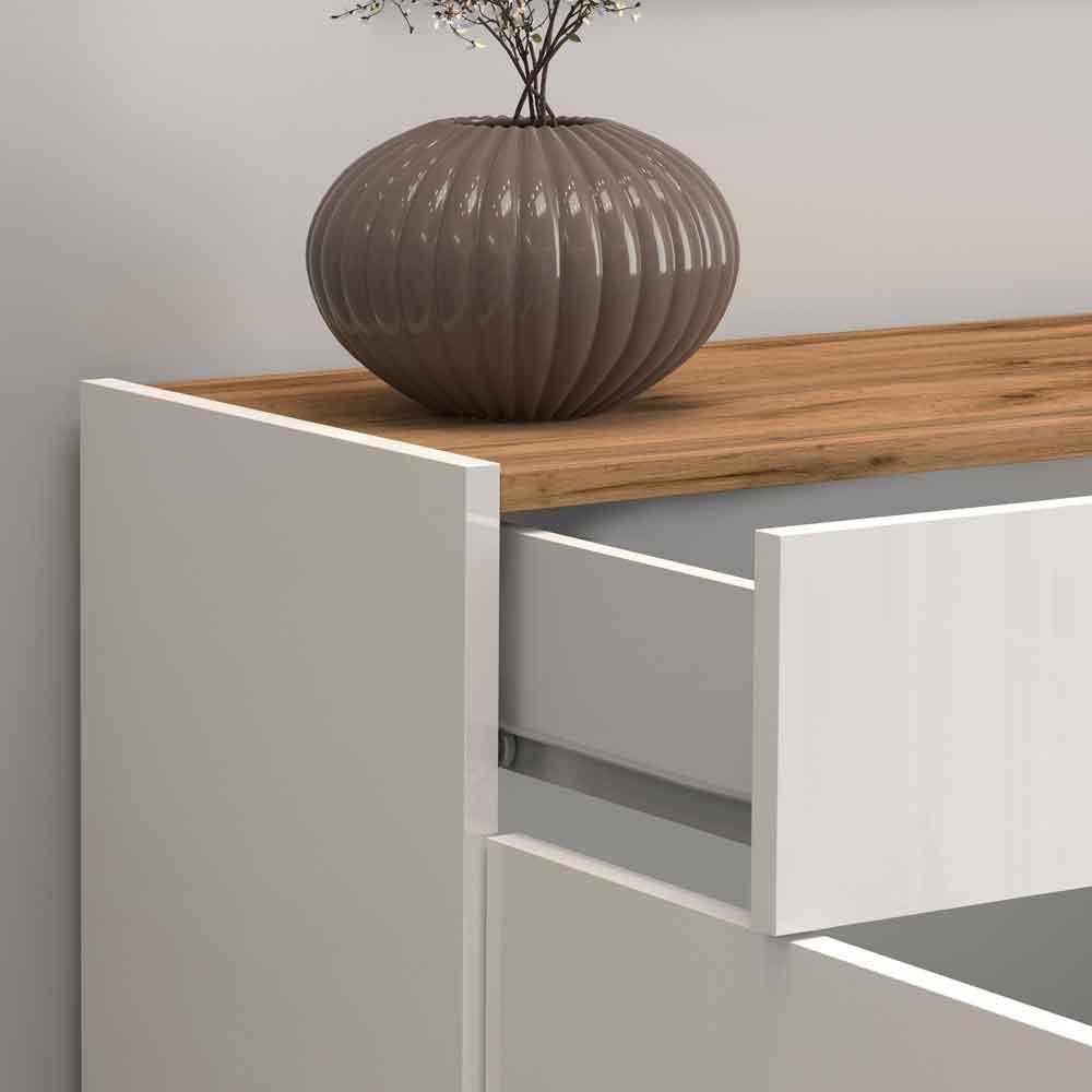 Girard High Gloss Sideboard With 4 Doors 2 Drawers In White And Wotan Oak