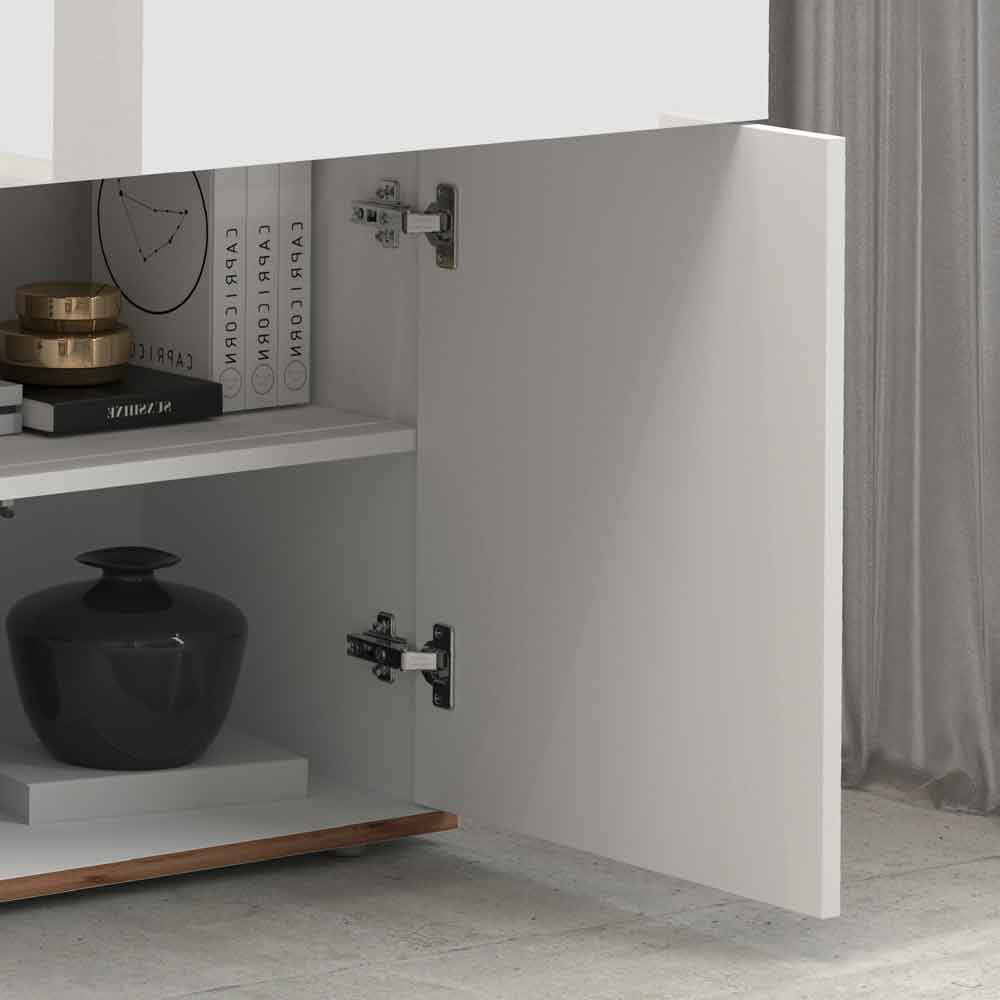 Girard High Gloss Sideboard With 4 Doors 2 Drawers In White And Wotan Oak