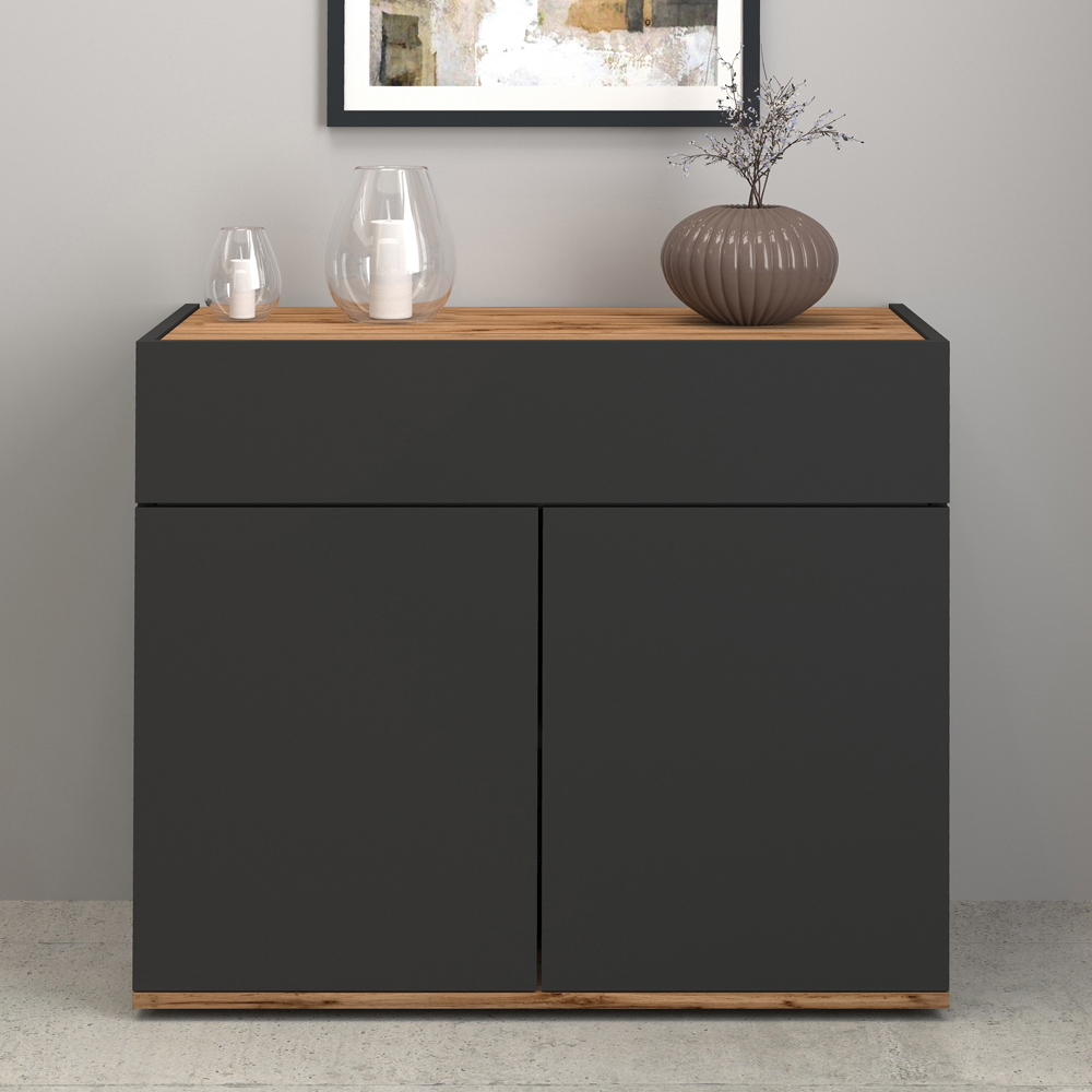Girard Wooden Sideboard With 2 Doors 1 Drawer In Anthracite And Wotan Oak