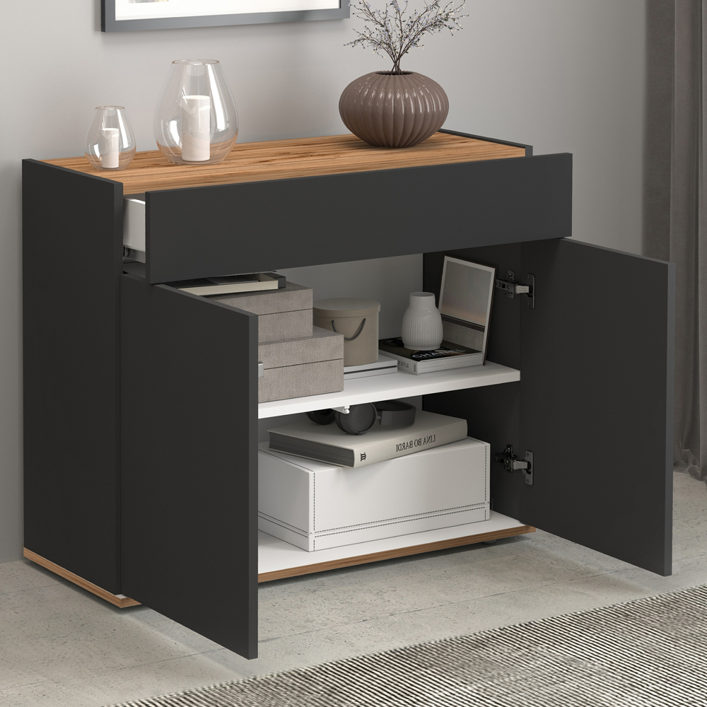 Girard Wooden Sideboard With 2 Doors 1 Drawer In Anthracite And Wotan Oak