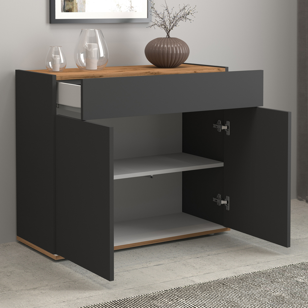 Girard Wooden Sideboard With 2 Doors 1 Drawer In Anthracite And Wotan Oak