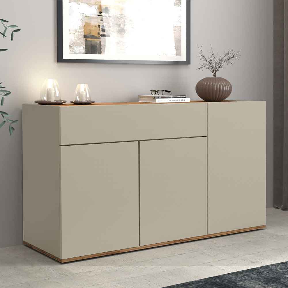 Girard Wooden Sideboard With 3 Doors 1 Drawer In Taupe And Wotan Oak