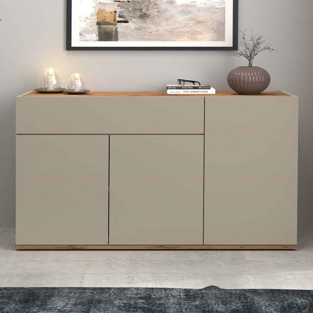 Girard Wooden Sideboard With 3 Doors 1 Drawer In Taupe And Wotan Oak